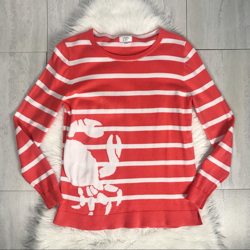 crown & ivy Coral and White Striped Sweater